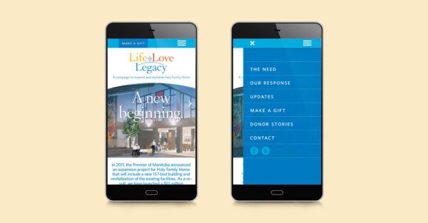 Life Love Legacy - Holy Family Home mobile layout presented on a cellular device