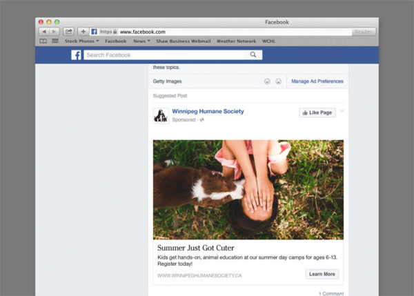 Winnipeg Humane Society facebook advertising